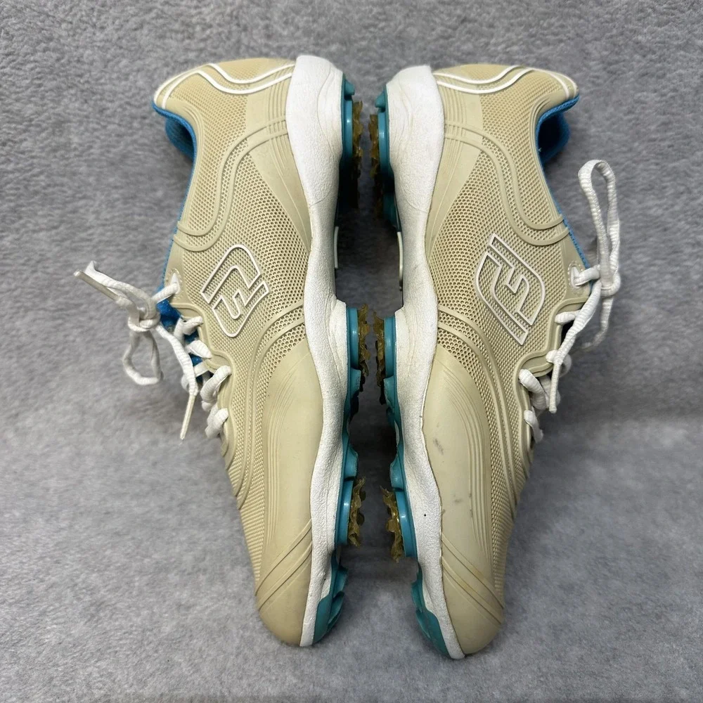FootJoy FJ Aspire Golf Shoes Women 7 Medium Beige Blue Flex-Zone Spikes Athletic